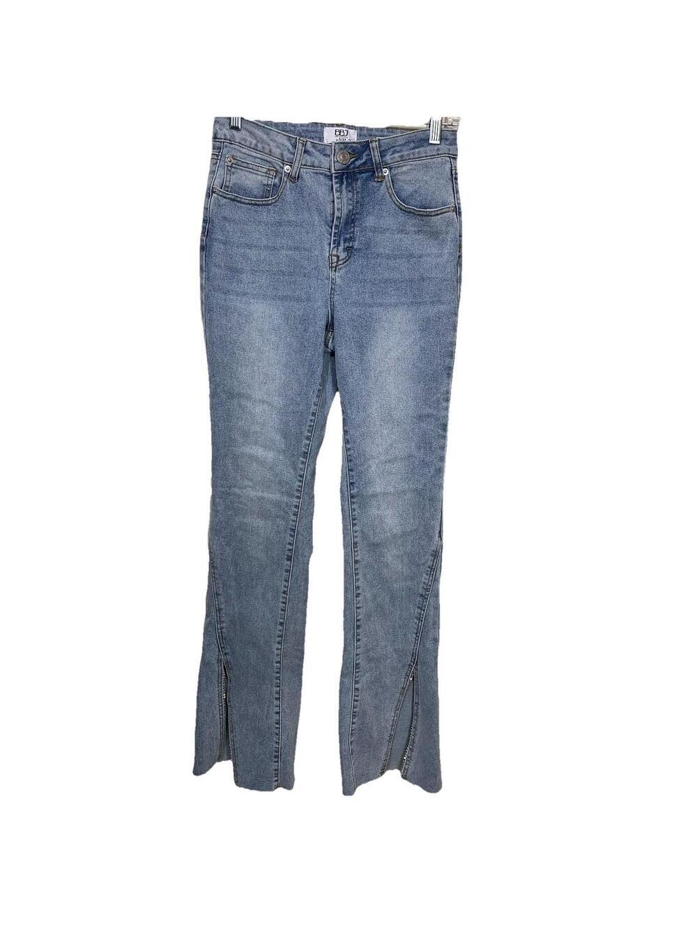 BBJ Los Angeles Flare Jeans Womens 5/27 Light Wash Rhinestone Slit Hem V27557Z